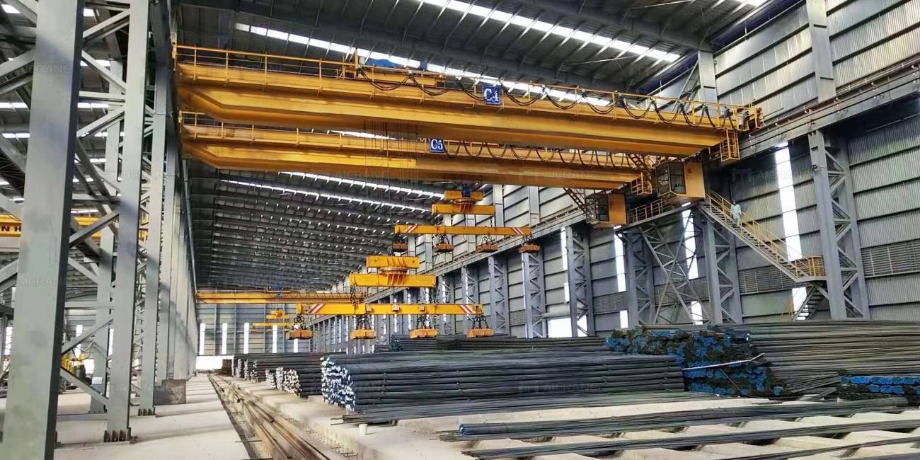 magnetic overhead crane in warehouse